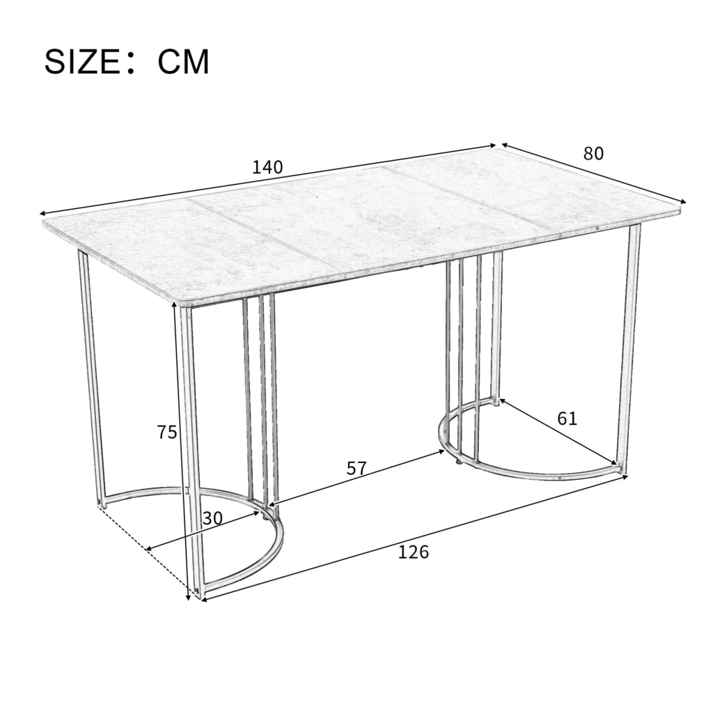Set da pranzo 5 pezzi 140x80 cm con piano in MDF effetto marmo; gambe in metallo; bianco