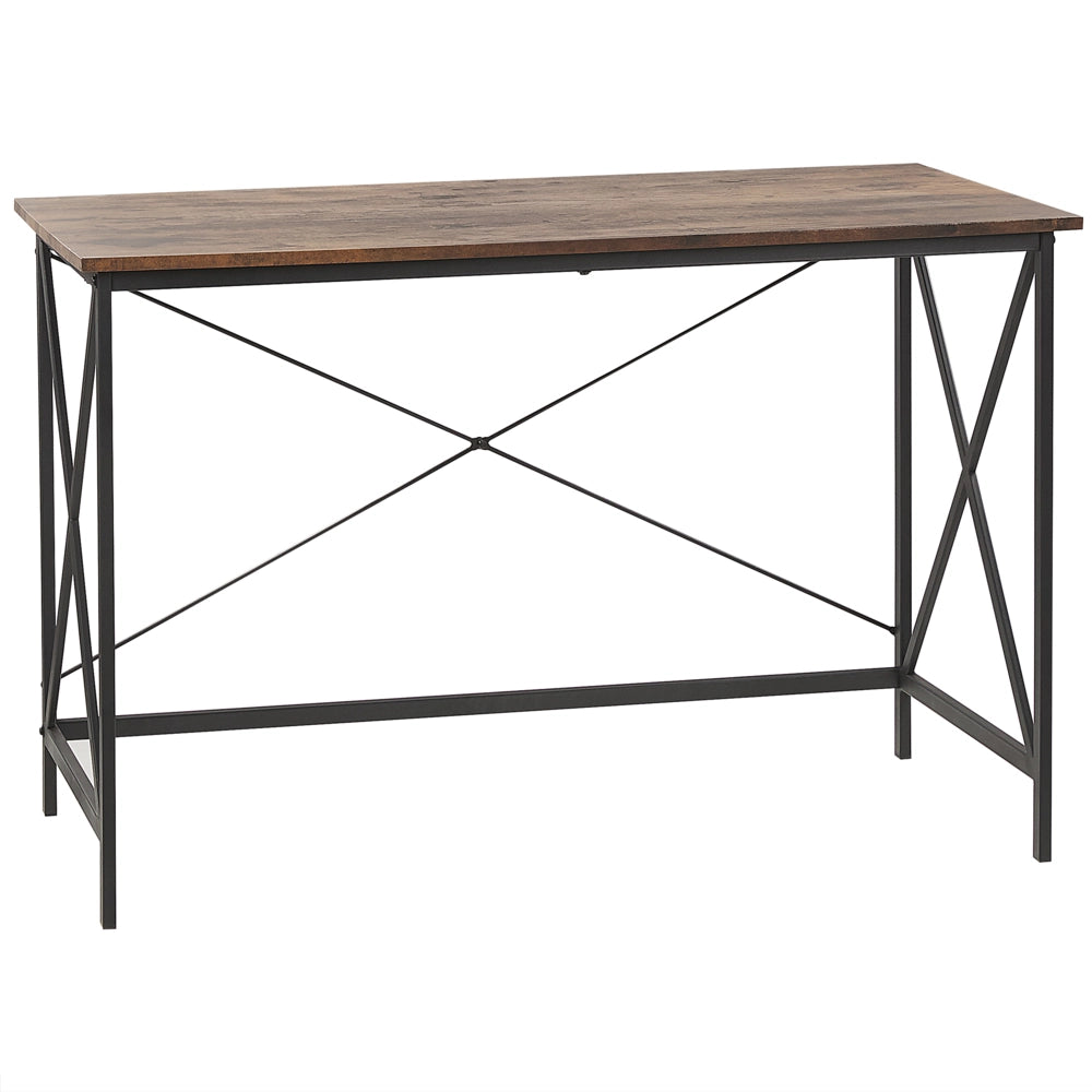 Scrivania da ufficio in legno scuro con piano in MDF Nero gambe in metallo 115 x 60 cm industriale