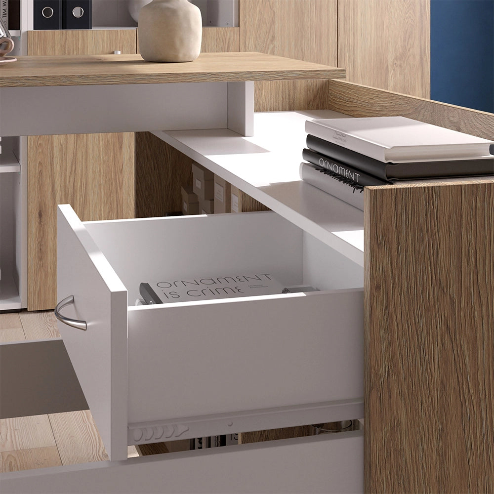 Vicco Scrivania ad angolo Bianco/Sonoma 135 x 77 cm con cassetto
