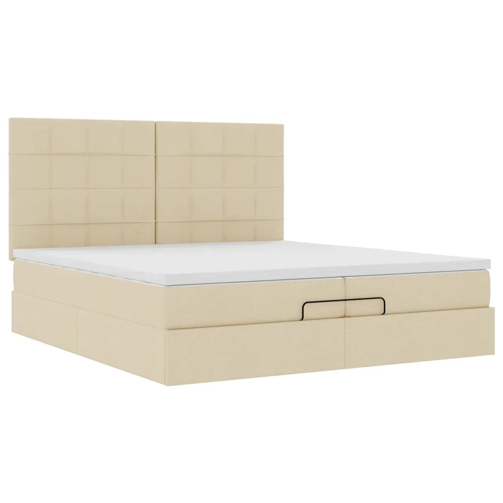 Struttura Letto Pouf con Materassi Crema 200x200 cm in Tessuto 3314036
