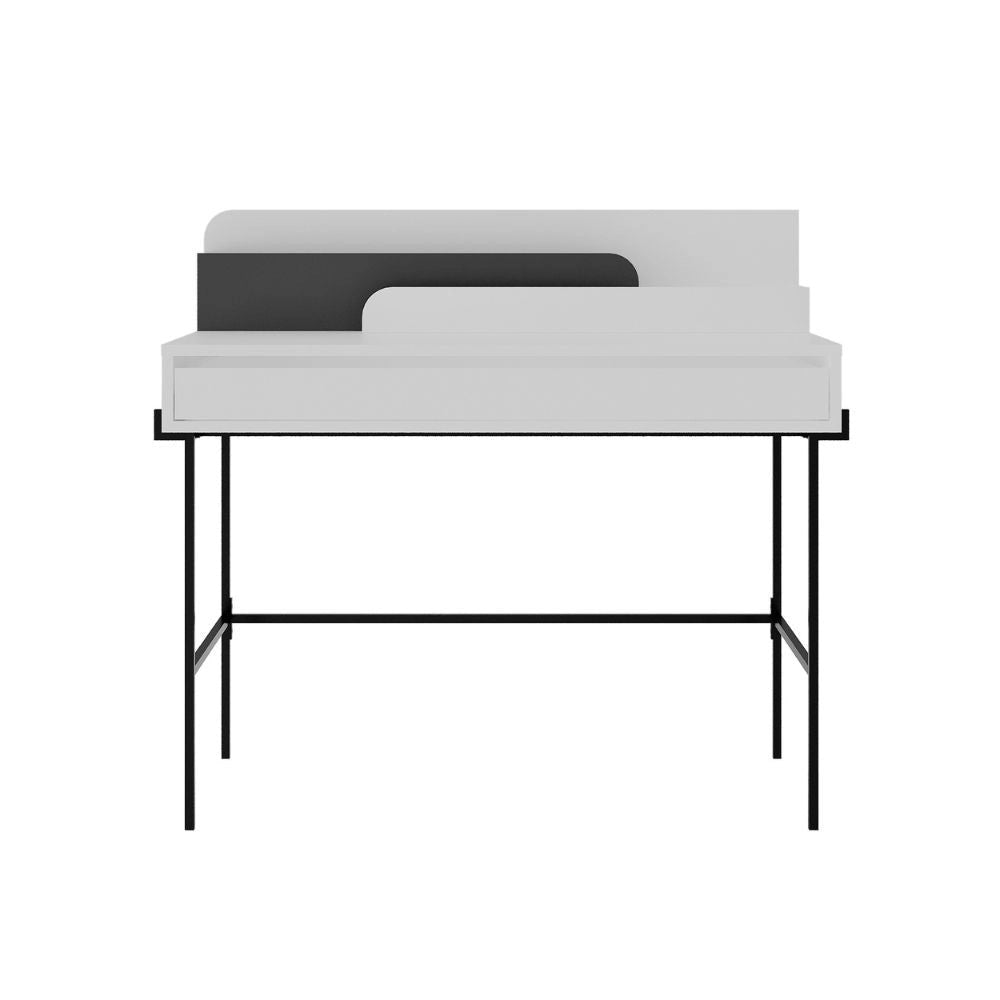 Scrivania con Cassetto 101x60x110 cm in MDF Leila Bianco e Antracite