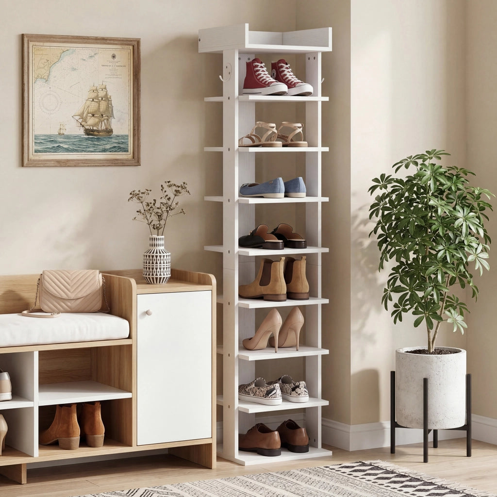 Scarpiera Organizzatore di Scarpe 9 Ripiani per Ingresso Bianco