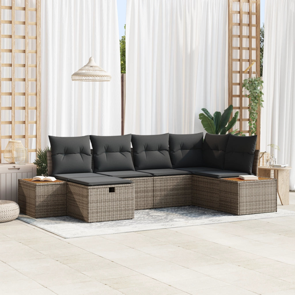 Set Divano da Giardino a 6 Pezzi con Cuscini Grigio Polyrattan