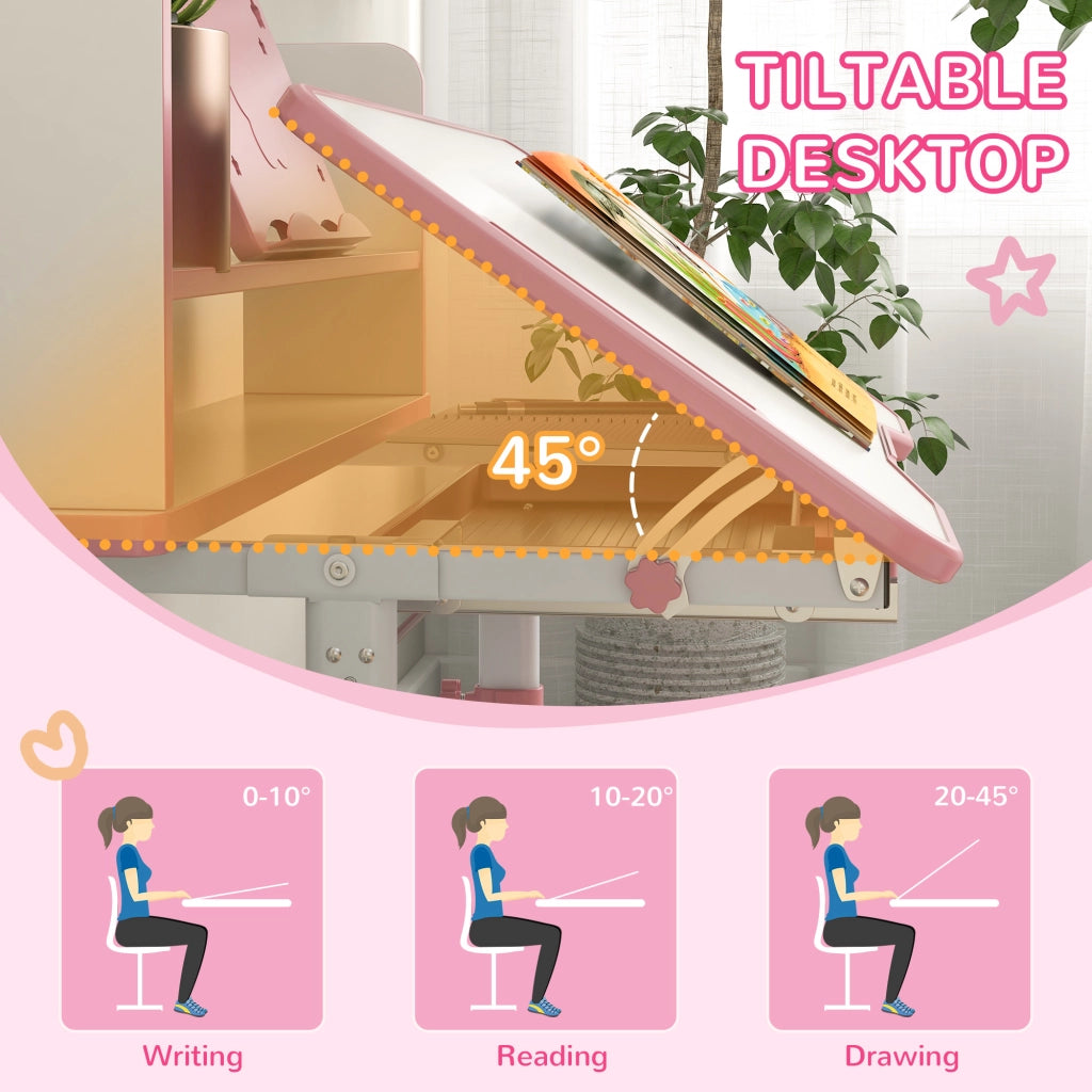 EasyComfort Set Scrivania per Bambini con Sedia Regolabile in Altezza e Piano Inclinabile, Età 6-12 Anni, Rosa