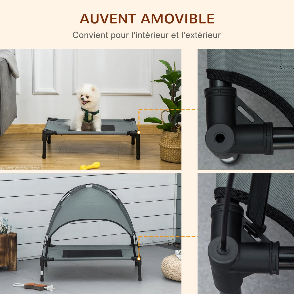 Letto per cani e gatti rialzato con parasole ¨C zephmum ¨C 161x46x61 cm grigio nero