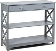 Tavolo Consolle da Divano, Consolle Ingresso Moderno a 3 Ripiani, Consolle Trucco con Cassetto con Manico, Salvaspazio per Soggiorno, Salotto, Ingresso, Portata di 75 kg, 3 Colori