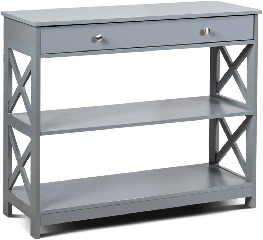 Tavolo Consolle da Divano, Consolle Ingresso Moderno a 3 Ripiani, Consolle Trucco con Cassetto con Manico, Salvaspazio per Soggiorno, Salotto, Ingresso, Portata di 75 kg, 3 Colori