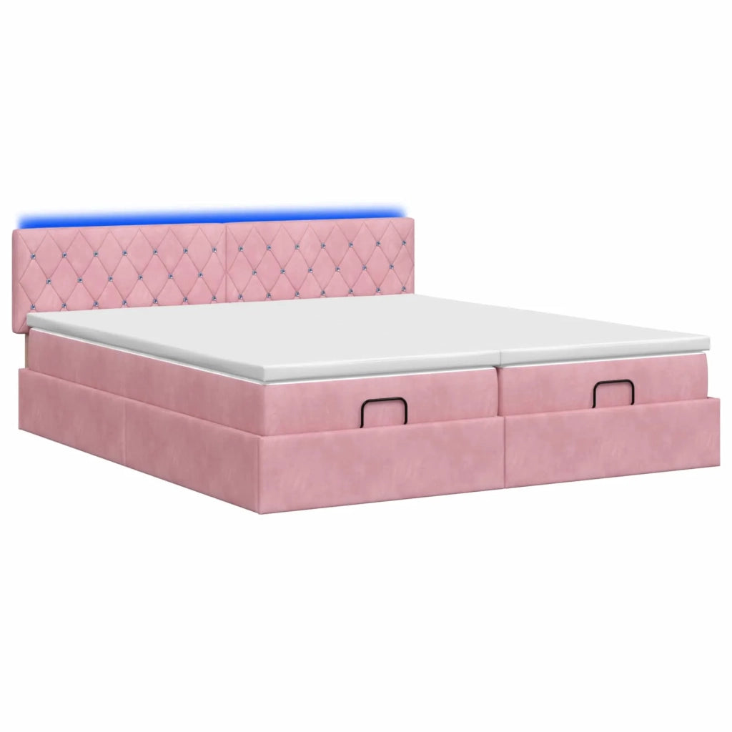 Letto Ottomano con Materasso e LED Rosa 180 x 200 cm Velluto 3457319