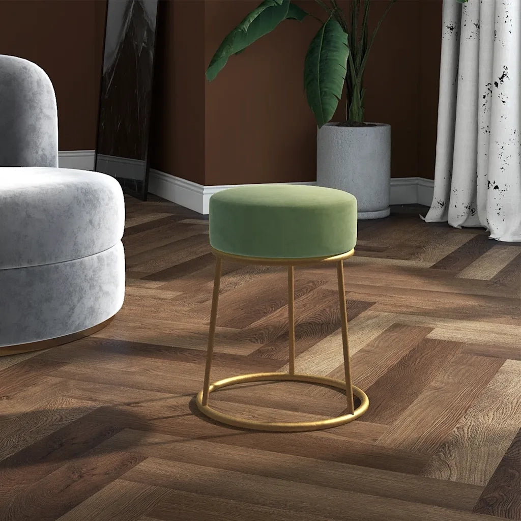 Sgabello Rotondo Verde Senape in Velluto CFW5382700