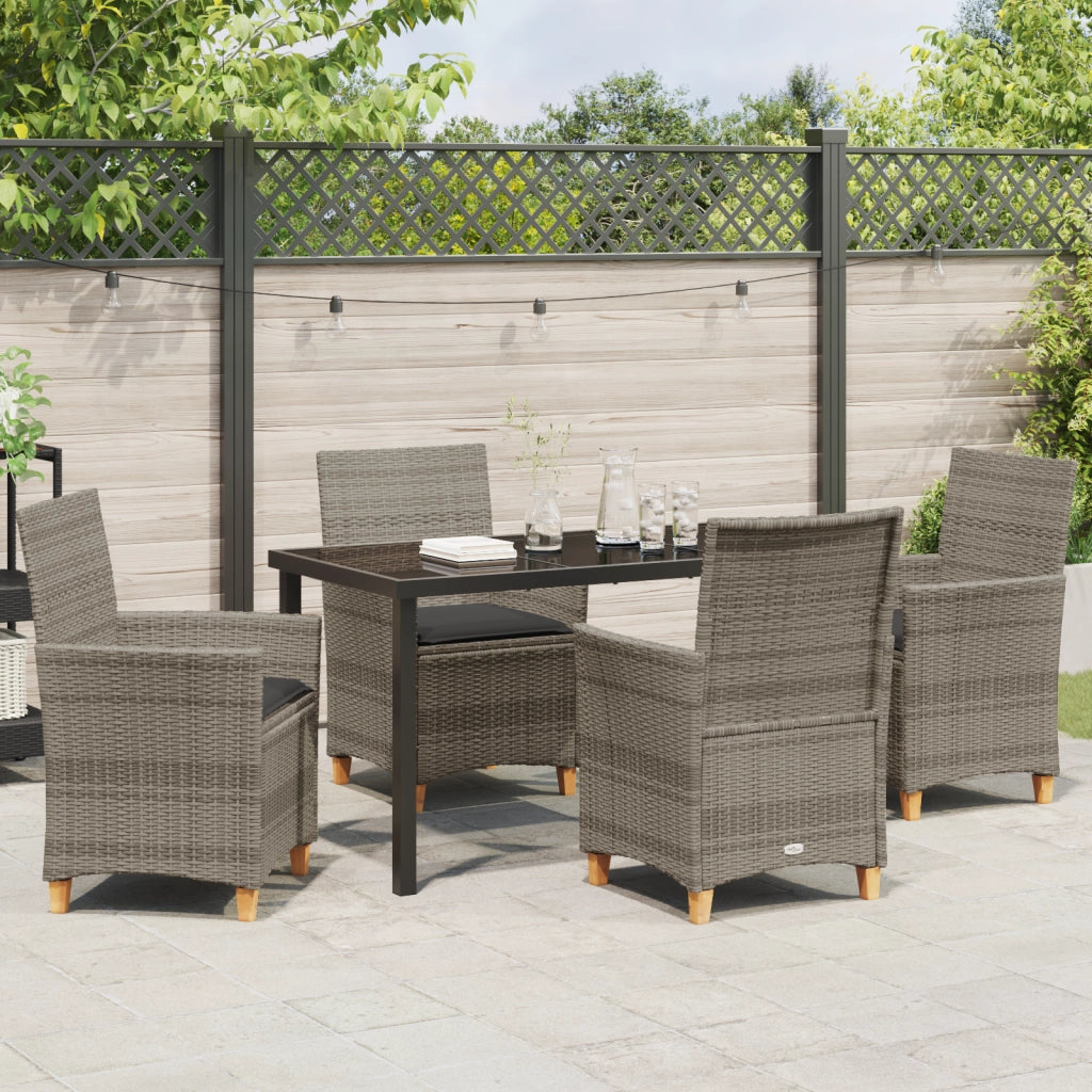 Set da Pranzo da Giardino in 5 Pezzi con Cuscini Grigio Polyrattan
