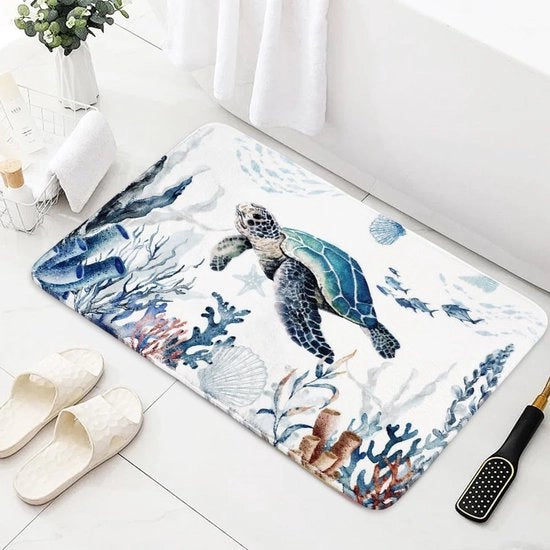 Matte da bagno morbido con conchiglie e stelle di mare - antiscivolo - 50 x 80 cm - microfibra