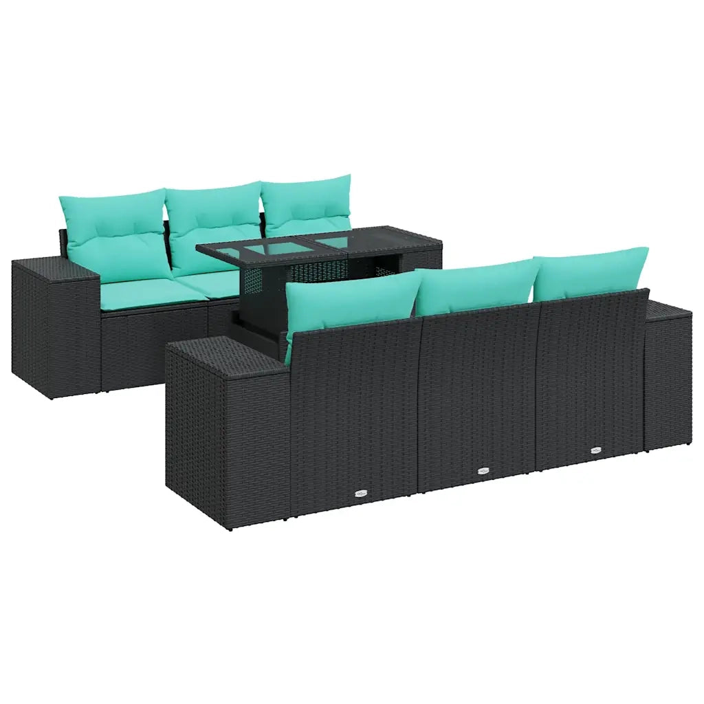 Set Divani da Giardino con Cuscini 7pz Nero Polyrattan Acacia