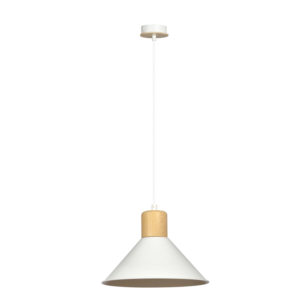 Sospensione Nordica 1 Luce Chandra In Acciaio Bianco E Legno