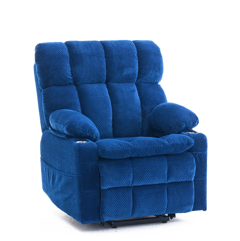 Poltrona relax elettrica con 2 motori e alzata assistita; massaggio; riscaldamento; blu in flanella