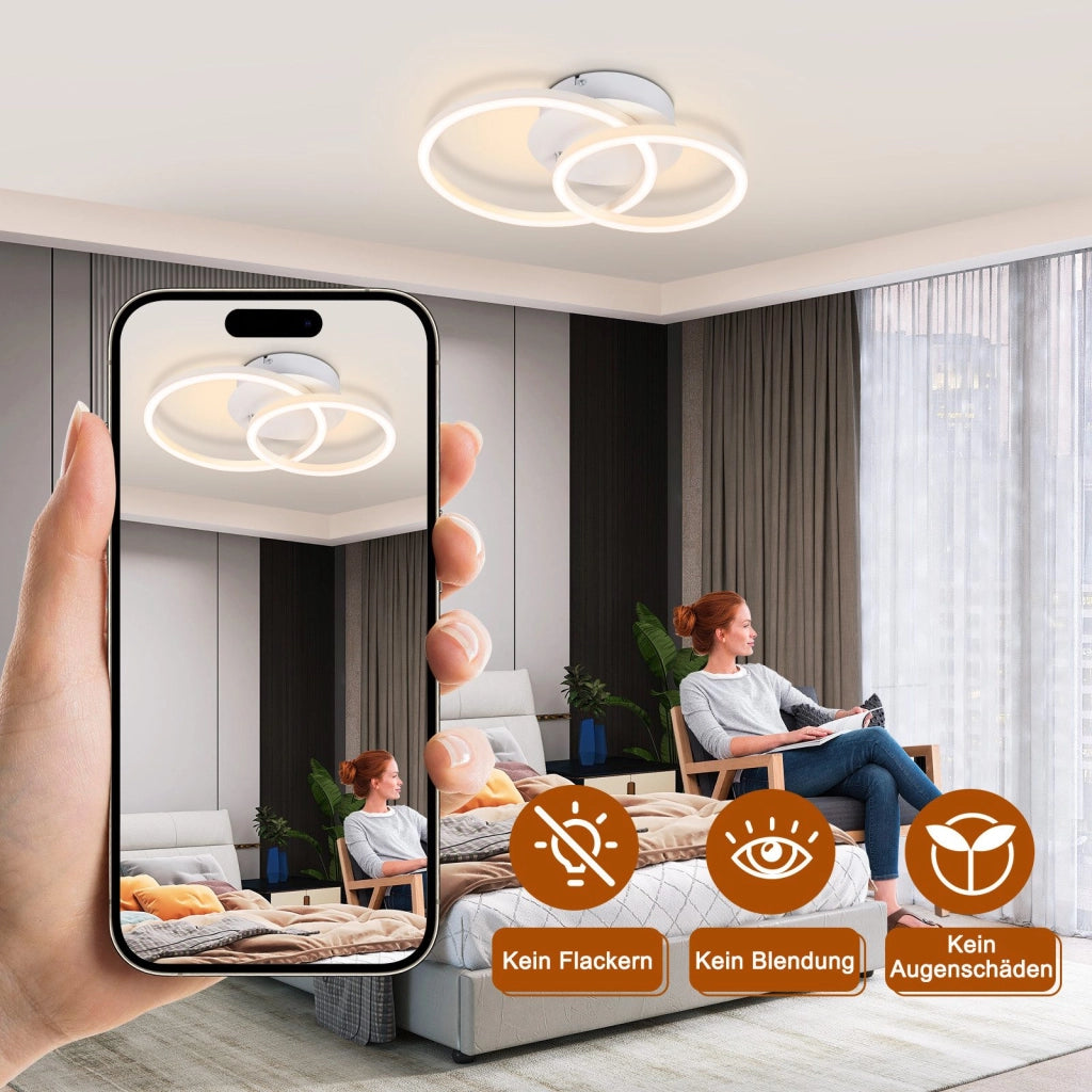ZMH Lampada da soffitto plafoniera LED moderna 2 anelli rotonda 24W 3000K per soggiorno corridoio hotel