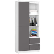 Libreria AKORD R11 Bianco, Grigio Grafite 80 cm 2 ante 2 cassetti 80x35x180 cm