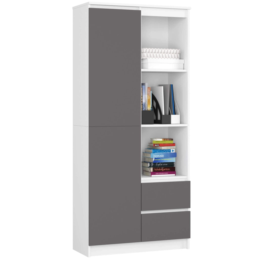 Libreria AKORD R11 Bianco, Grigio Grafite 80 cm 2 ante 2 cassetti 80x35x180 cm