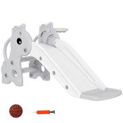 Scivolo 3 in 1 per bambini, a forma di giraffa, con canestro da basket e palla, colore grigio.