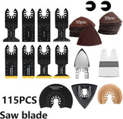 Set di 115 lamine vibranti, accessori per multitool zangranti vibranti con sistema di cambio rapido e carta abrasiva, adatti per legno, metallo e plastica.
