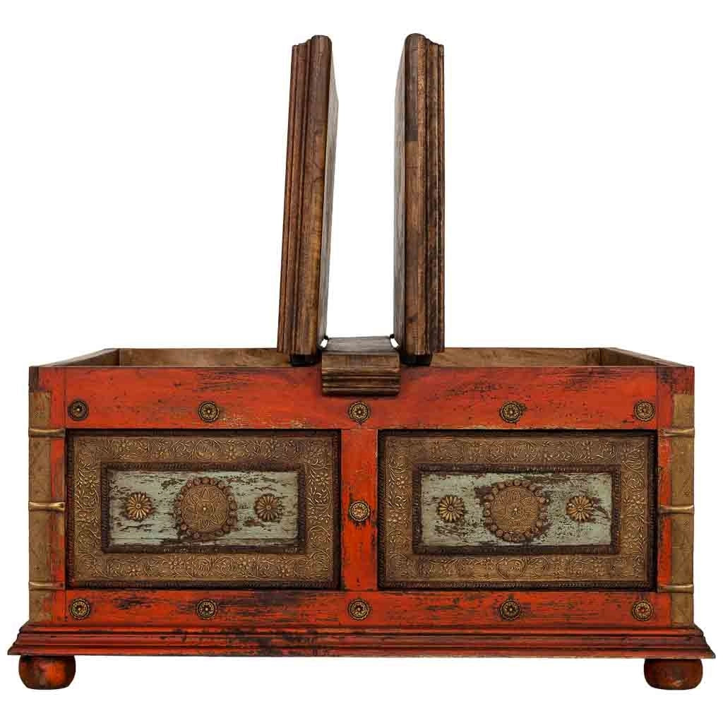 Tavolino artigianale in legno rosso 100x100x47h cm