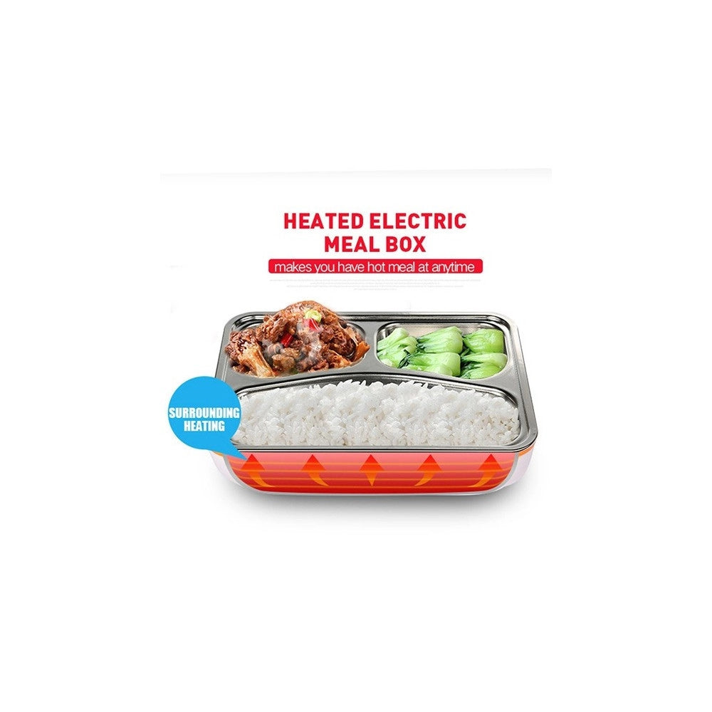 Trade Shop - Scaldavivande Elettrico Lunchbox Contenitore Porta Cibo 3 Scomparti +posate 40w -