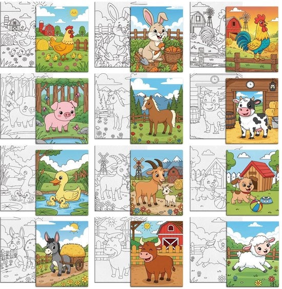 Set di tela di canapa 12 pezzi per animali da fattoria - materiali per la pittura - arte della verniciatura - 25 × 20 cm - forma mista - tela per pittura