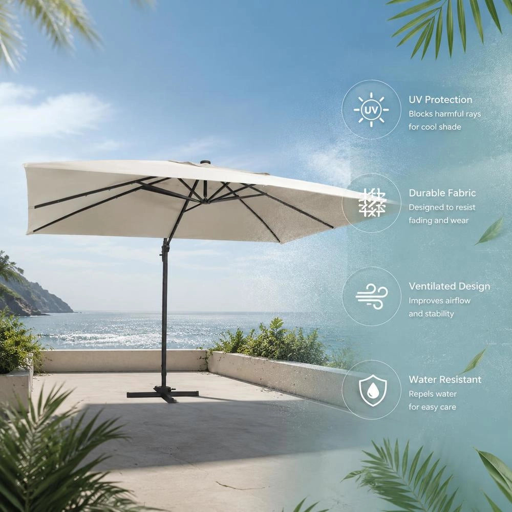 Parasol With LED Lighting, Aluminum Mast, 400x300 Cm, Sand White