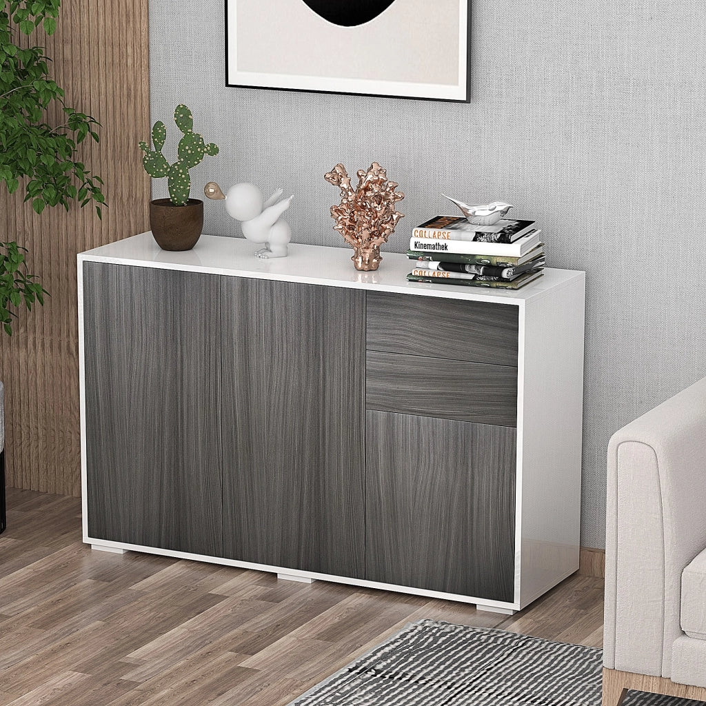 EasyComfort Mobiletto Armadietto Multiuso per Soggiorno, Cucina, Ufficio, 2 Cassetti e 2 Armadietti con Apertura a Pressione, Grigio