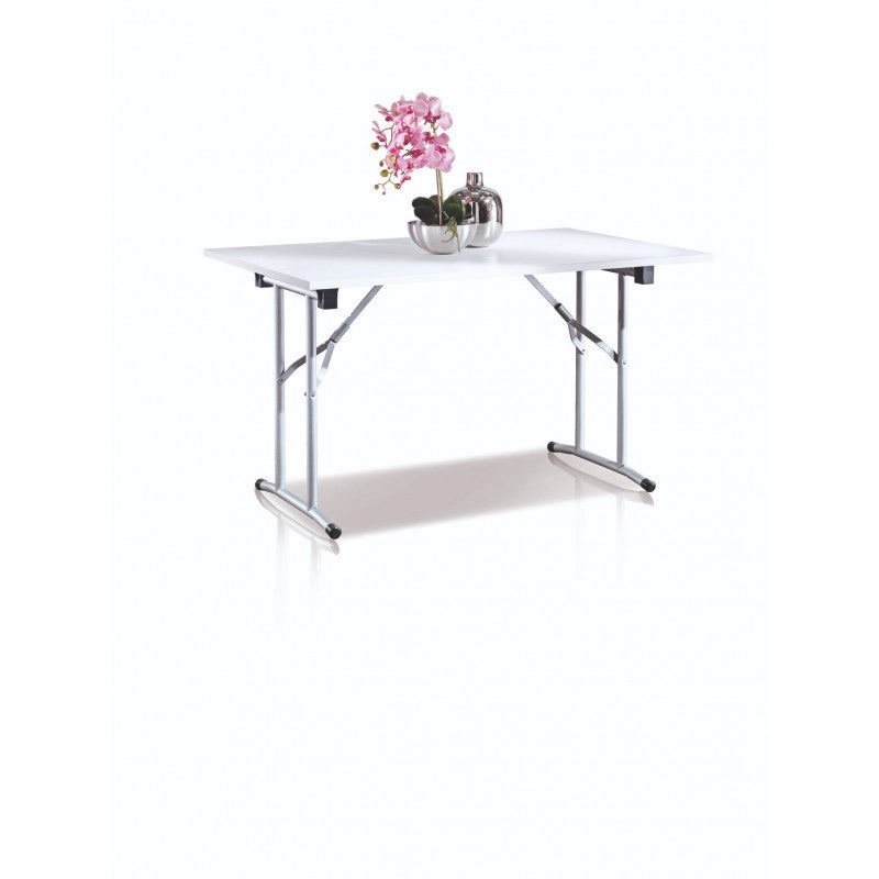 Tavolo pieghevole 125x75 con gambe in metallo e piano 22 mm bianco 60 kg - Terraneo