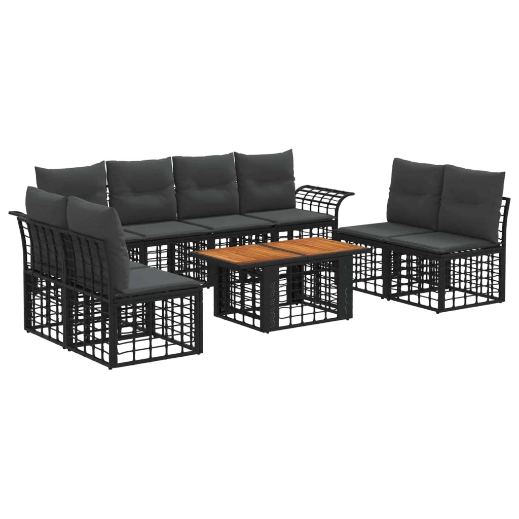 Set Divano da Giardino 9 pz Nero e Grigio scuro polyrattan 3437969