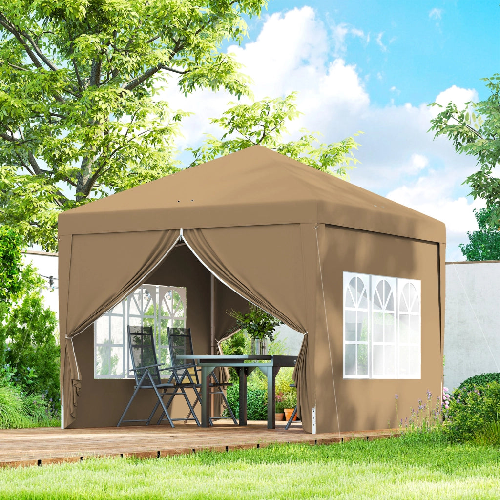 Gazebo da Esterno 3x3 m Pieghevole con 4 Pannelli Laterali, in Acciaio e Tessuto Oxford Cachi