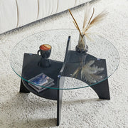 Tavolino Rotondo in Vetro Temperato ¨C MINIMAL ¨C Piano ?80 cm, Gambe MDF Nero