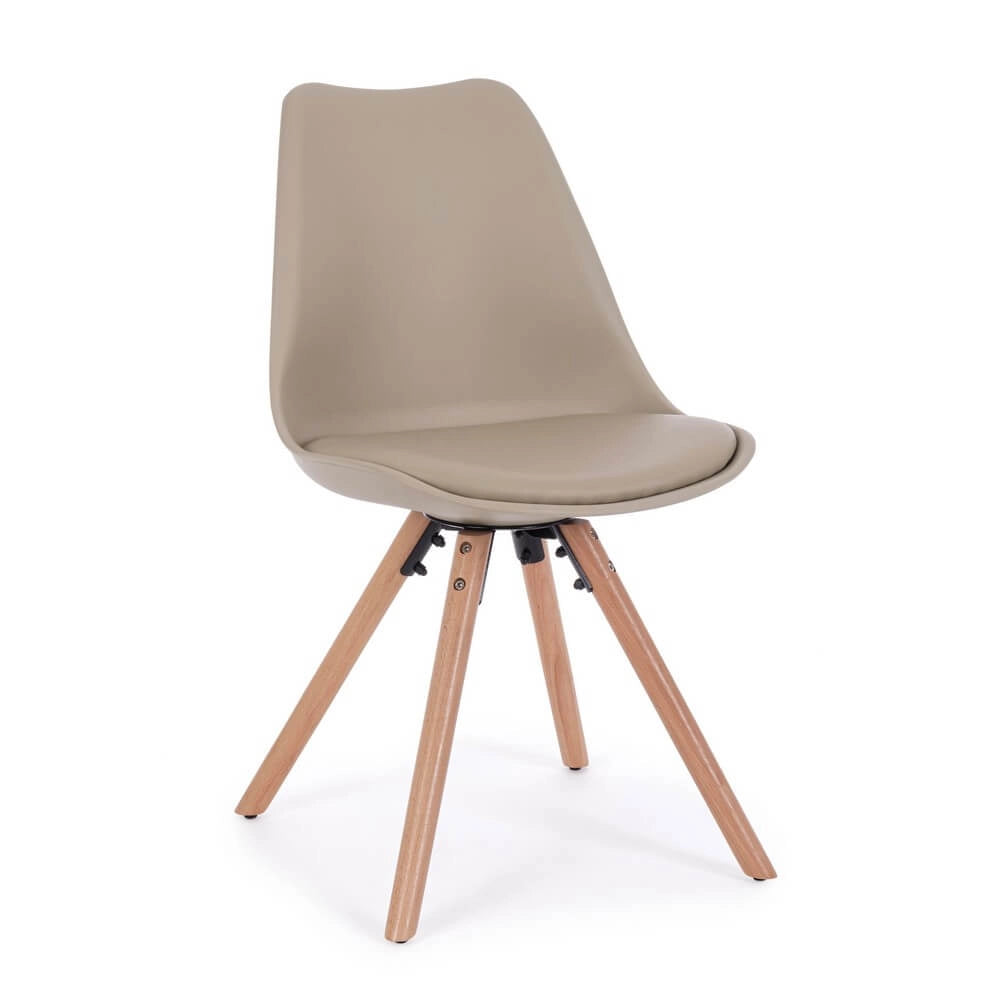 Set di 4 Sedie Design Nordico con Cuscino in Similpelle e Gambe in Faggio - FIO