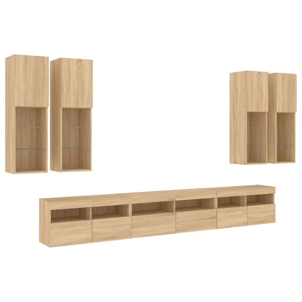 Set Mobili TV a Muro 7 pz con Luci LED Rovere Sonomacod mxl 113581