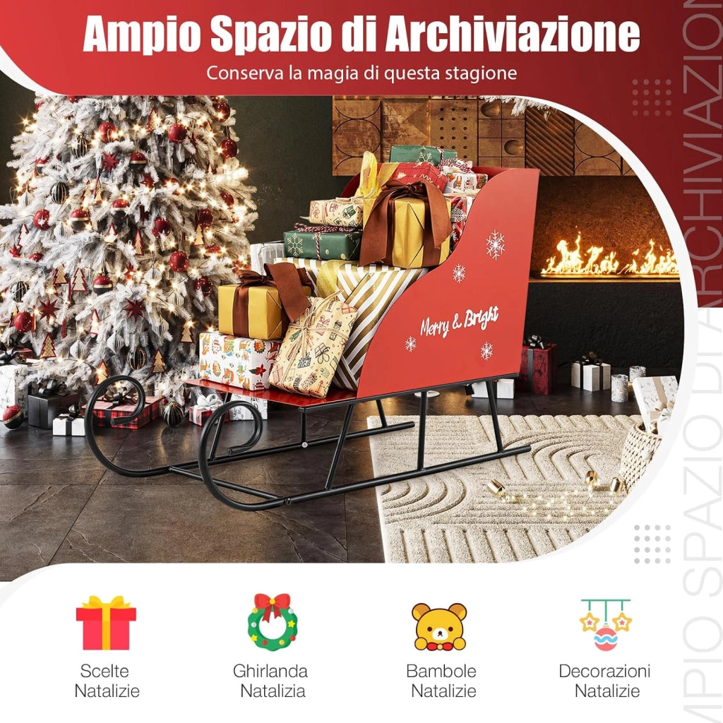 Slitta di Babbo Natale, Slitta di Babbo Natale in Metallo con Ampia Area di Carico per Regali, Decorazione Natalizia per Casa, Negozio e Ufficio (Modello 4)