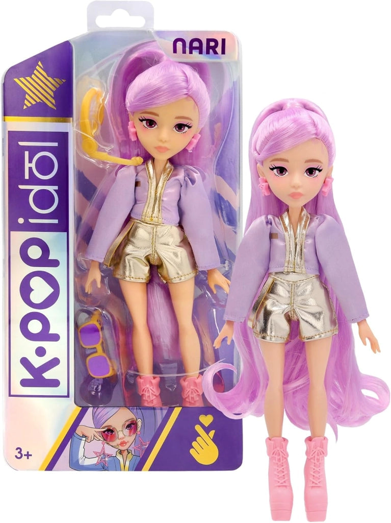 K-POP IDOL Bambola Nari Bambole alla moda Stile K-Pop Power Idol, capelli lavanda. 3 accessori per creare outfit, IMC To