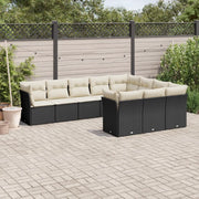 Set Divani da Giardino 10pz con Cuscini in Polyrattan Nero 3250055