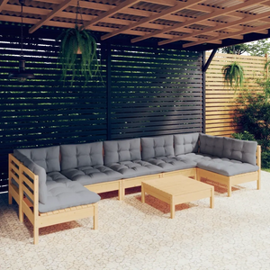 Set Divani da Giardino 8 pz con Cuscini Grigi Massello di Pino 3097168