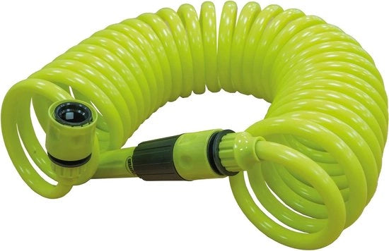 Spirale di gomma estensibile fino a 15 m - in polipropilene - completo di irrigatore, adattatore e 2 connessioni - verde pistacchio.
