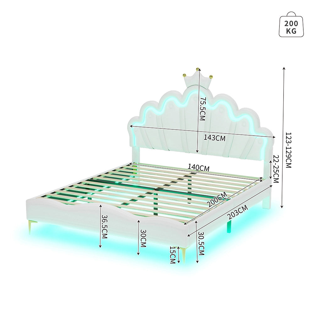 Letto a cassone per giovani - Xylo - 140x200 cm - Bianco - Imbottitura morbida, LED regolabili