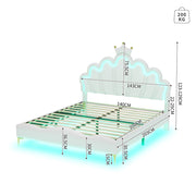 Letto a cassone per giovani - Xylo - 140x200 cm - Bianco - Imbottitura morbida, LED regolabili