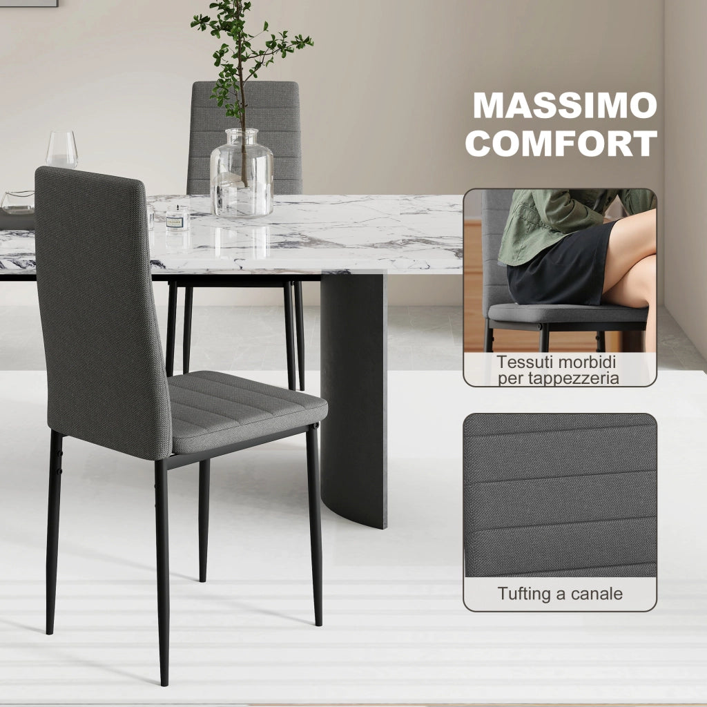 Set 6 Sedie Imbottite per Soggiorno 41x50x97 cm in Acciaio e Tessuto Grigio