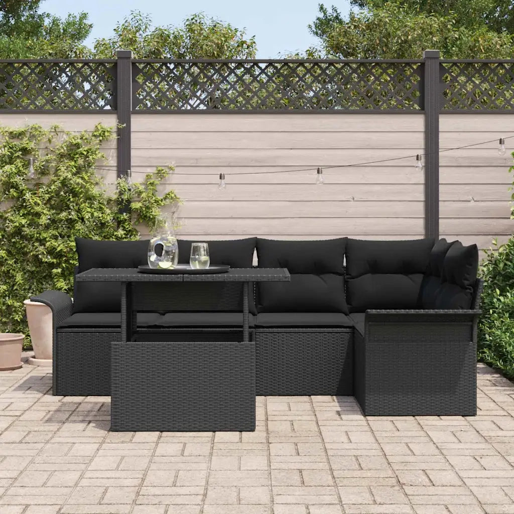 Set Divano da Giardino con cuscino 6 pcs Nero polyrattan