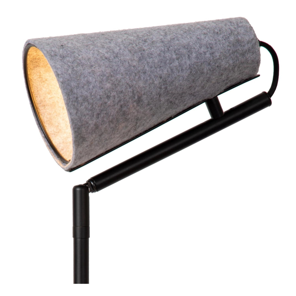 Lampada da tavolo minimal nera, paralume feltro grigio E27 Lucide