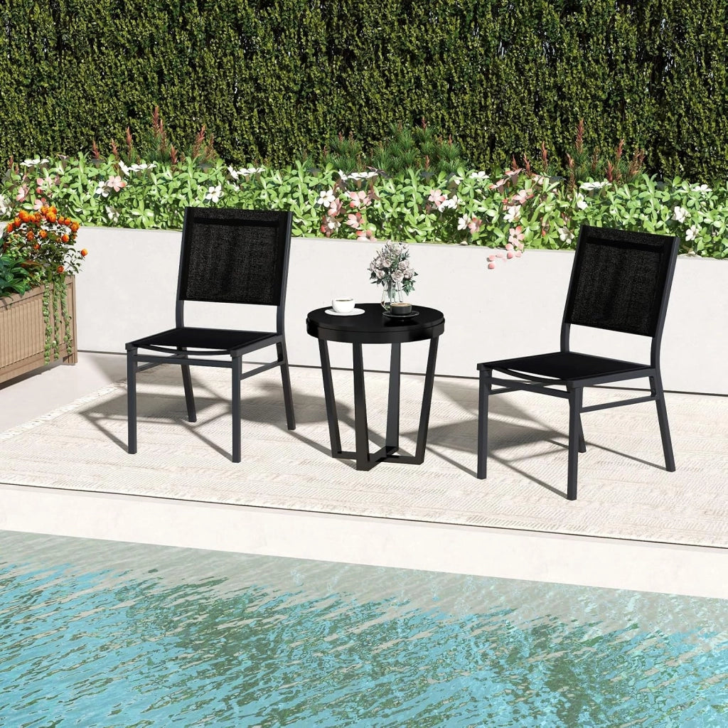 Set di 1 sedie da giardino in tessuto e metallo, per interni ed esterni, sedia da esterno con schienale alto, Desigm Economico, carico di 150 kg, per terrazza, balcone, feste, nero (1)