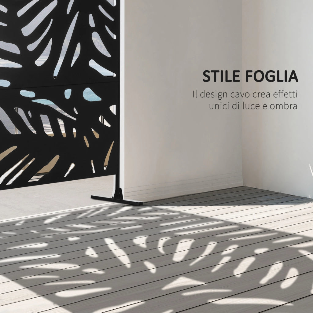 Separ¨¦ a 3 Ante Verticali in Acciaio con Motivo Tropicale, 122x45x198 cm, Nero