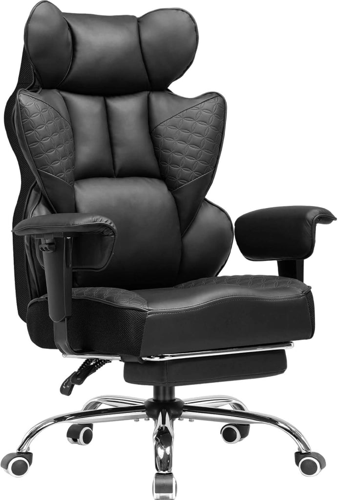 Sedia da ufficio 150 kg, Sedia da gioco, Sedia da gioco ergonomica con seduta ampia Sedia a schienale alto in pelle braccioli regolabili supporto lombare a molle insacchettate