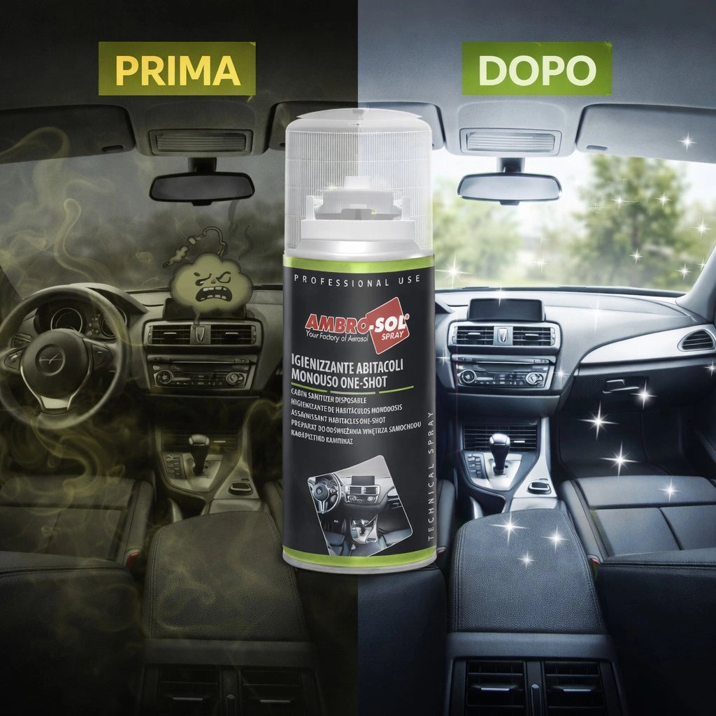 4 X 150ML One Shot Spray - Igienizzante Climatizzatore e Abitacolo Auto Monodose, Spray Pulizia Condizionatore ad Azione Purificante - Ideale per Rimuovere Germi e Batteri - Made in Italy