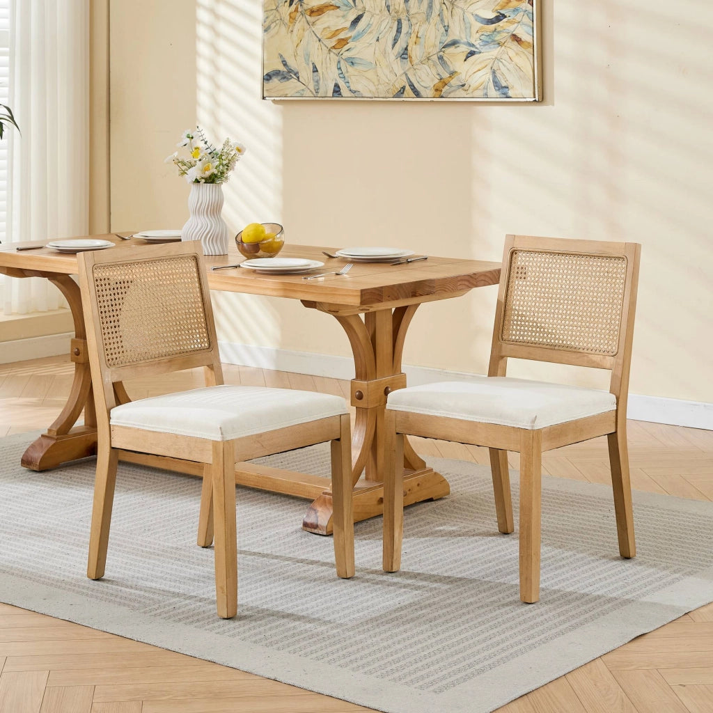 Sedie da Pranzo in Rattan e Legno ¨C Xylo ¨C Set 2 Pezzi, Seduta Imbottita, Beige