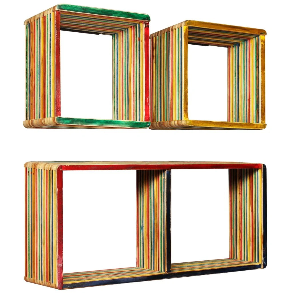 Set di 3 mensole da parete in teak massello riciclato multicolore 2702226/2